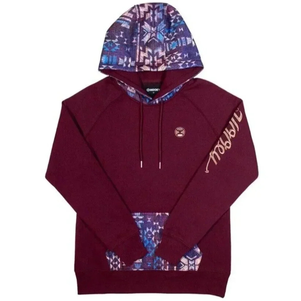 Hooey Veracruz Maroon with Aztec Pocket Hoodie Women's Size M Medium  Western‎